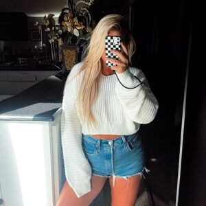 White Knit Cropped Sweater